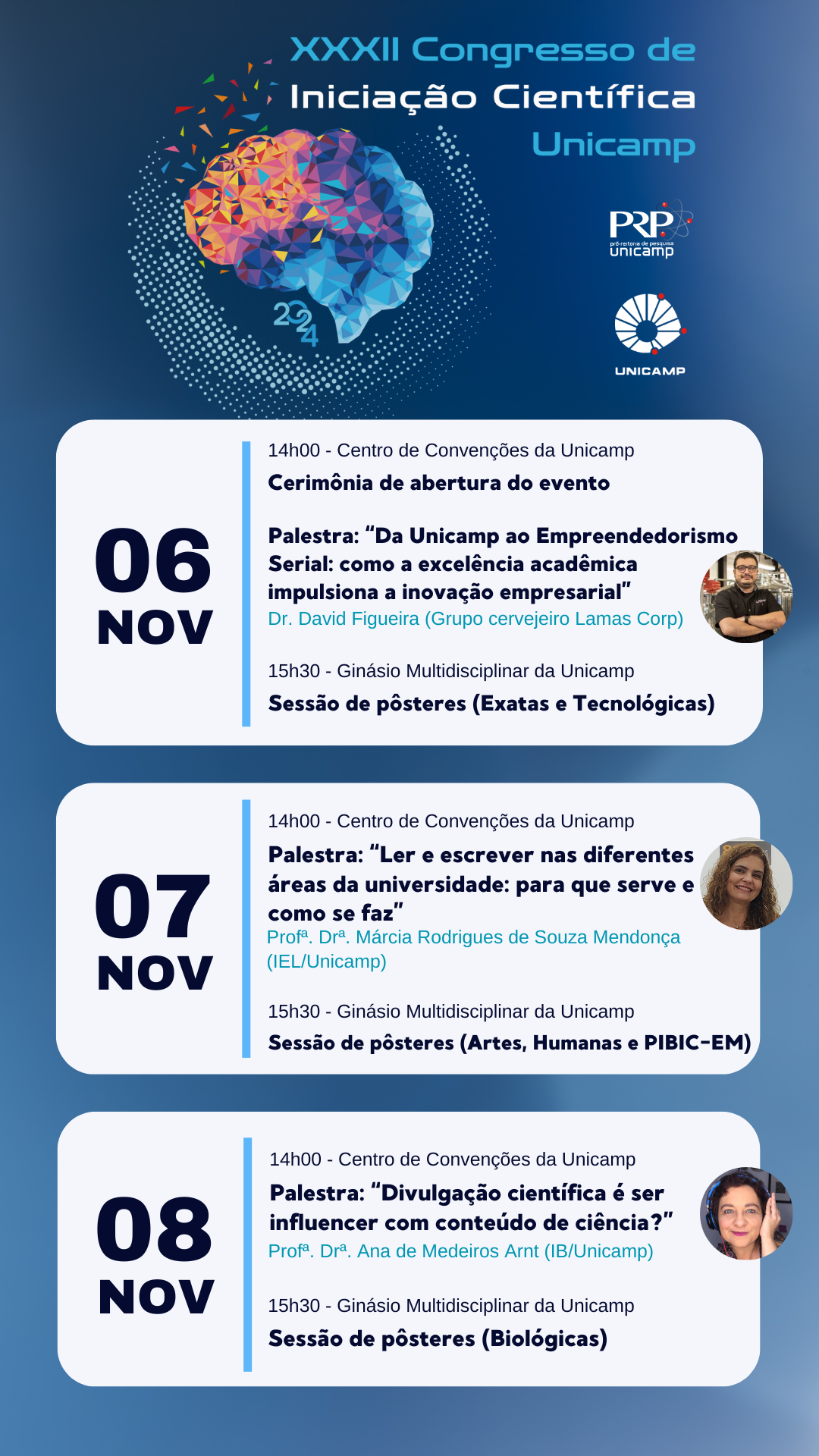 Programação do XXXII Congresso de Iniciação Científica da Unicamp